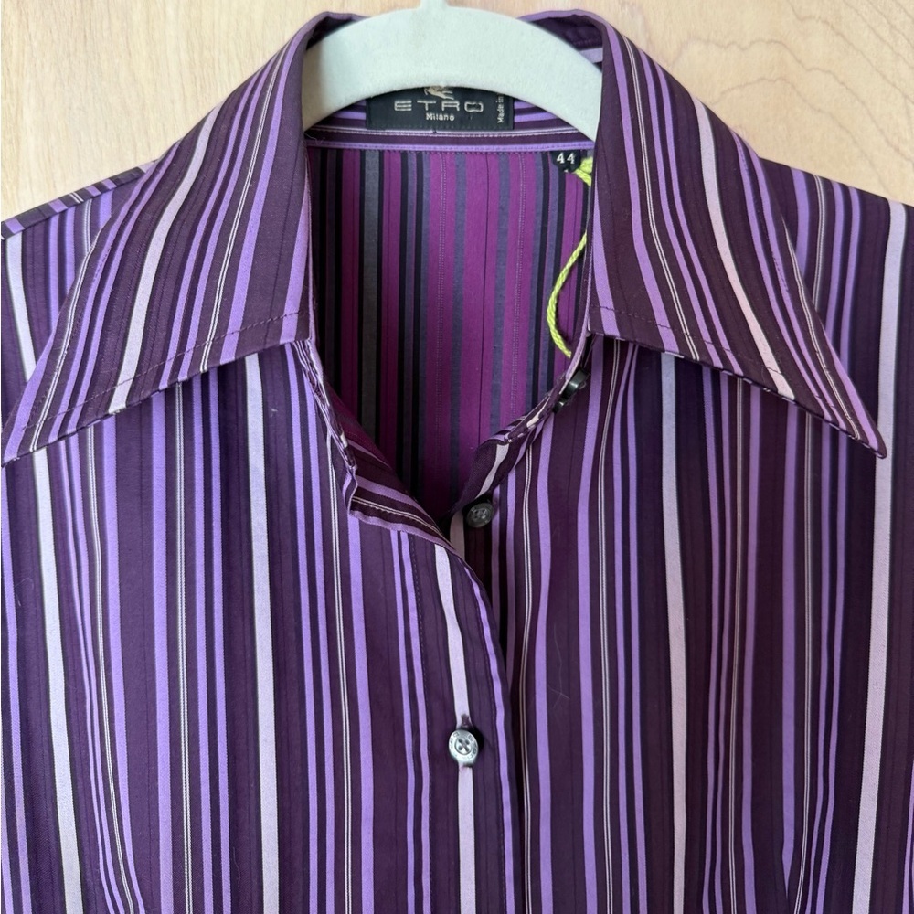 Etro Milano Women’s Purple Striped Cotton Button-Down Shirt Size 44 EU / US 8 M